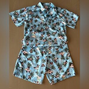 Disney Jr Mickey Short Set Size 14 / 16 Surfer Palm Trees Collared Button Up